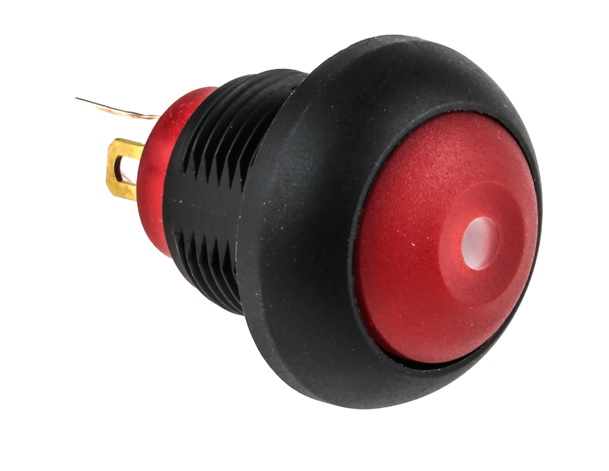 KNITTER-SWITCH Illuminated Miniature Push Button Switch, Momentary, Panel Mount, 12.9mm Cutout, SPST, Red LED, IP67