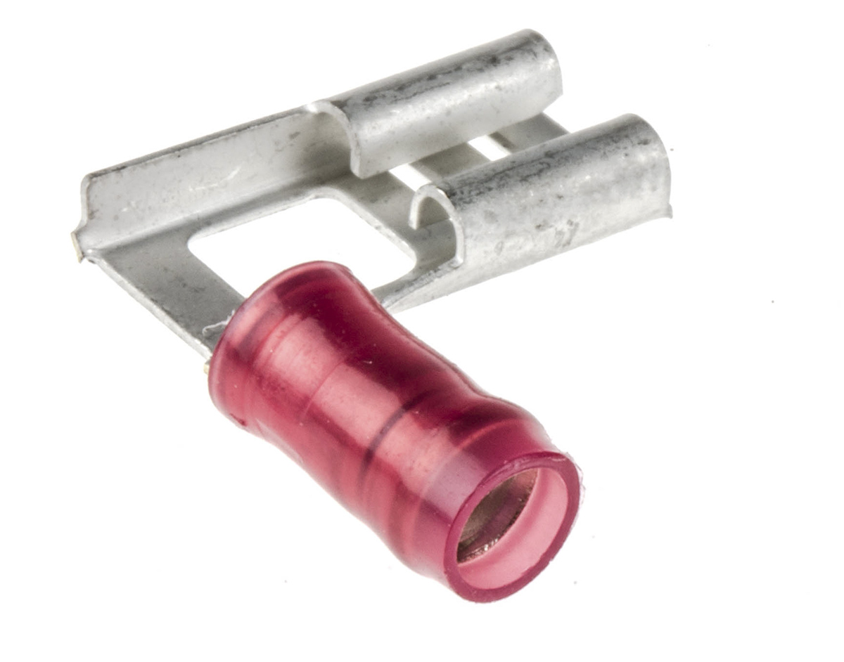 TE Connectivity PIDG FASTON .250 Red Insulated Female Spade Connector, Flag Terminal, 6.35 x 0.81mm Tab Size, 0.3mm² to