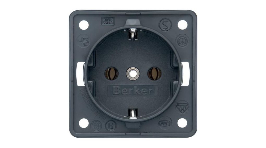 Berker 841 Black Plug Socket, 16A, Type F - German Schuko