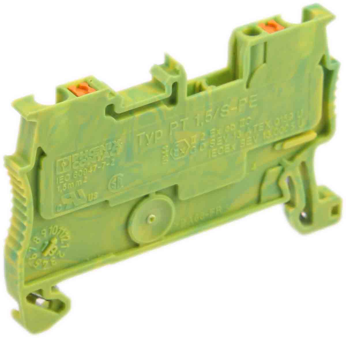 Phoenix Contact 3208139 PT 1.5/S-PE Series Green/Yellow, 0.14 → 1.5mm², Single-Level, Push In Termination, ATEX