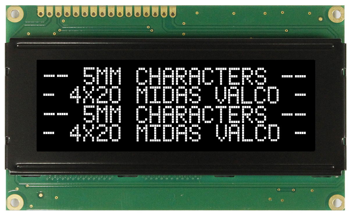 Midas MC42005A12W-VNMLW MC42005 Alphanumeric LCD Display Black, 4 Rows by 20 Characters, Transmissive