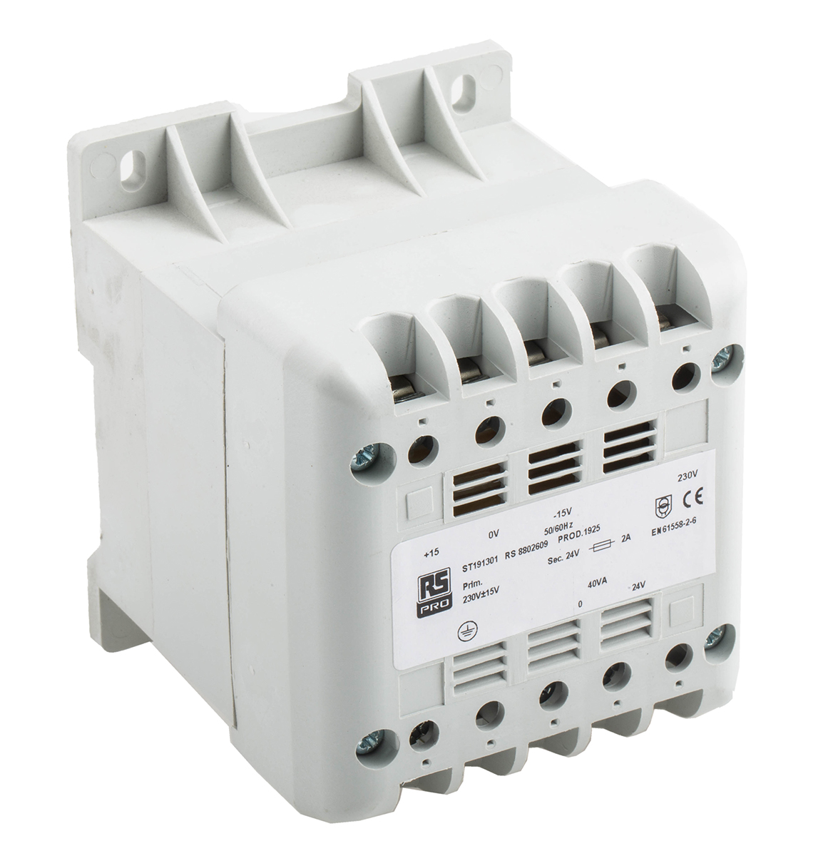 RS PRO 40VA DIN Rail Transformer, IEC 61558-2-6, 230V ac Primary, 24V ac Secondary