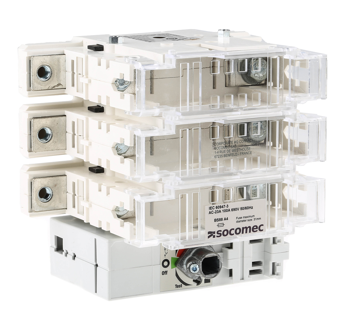 Socomec Fuse Switch Disconnector, 3 Pole, 100A Max Current, 10A Fuse Current