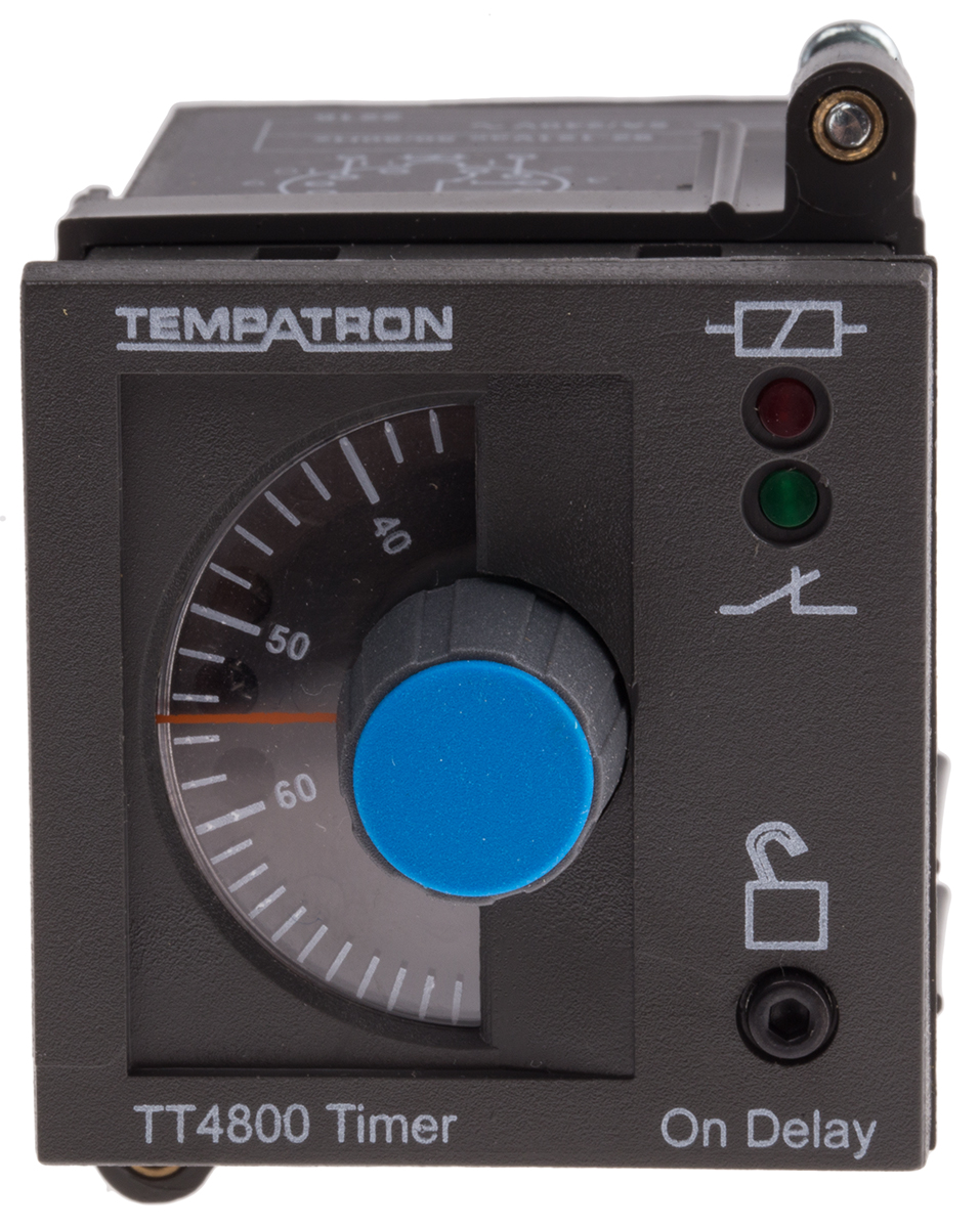 Tempatron TT4801 Series DIN Rail, Panel Mount Timer Relay, 110V ac, 2-Contact, 6 s → 6h, 1-Function, DPDT