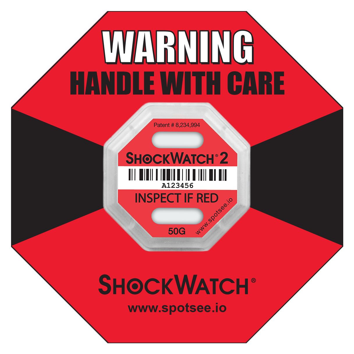SpotSee Shock Label 6.35mm x 42.93mm, 10