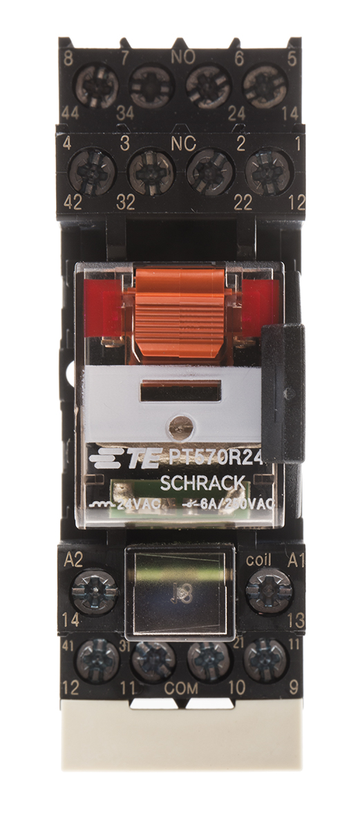 TE Connectivity DIN Rail Power Relay, 24V ac Coil, 6A Switching Current, 4PDT