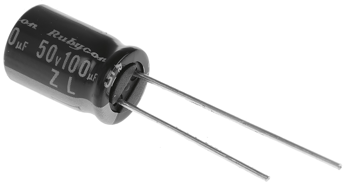 Rubycon 100μF Aluminium Electrolytic Capacitor 50V dc, Radial, Through Hole - 50ZL100MEFC8X11.5