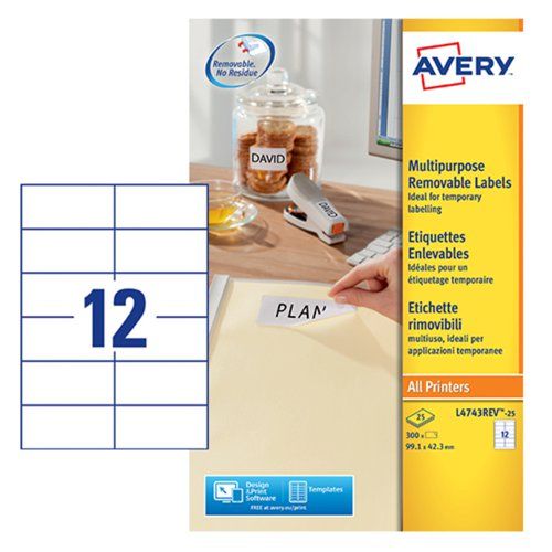 Avery White Adhesive High Visibility Label Sheet, Pack of 25Sheets