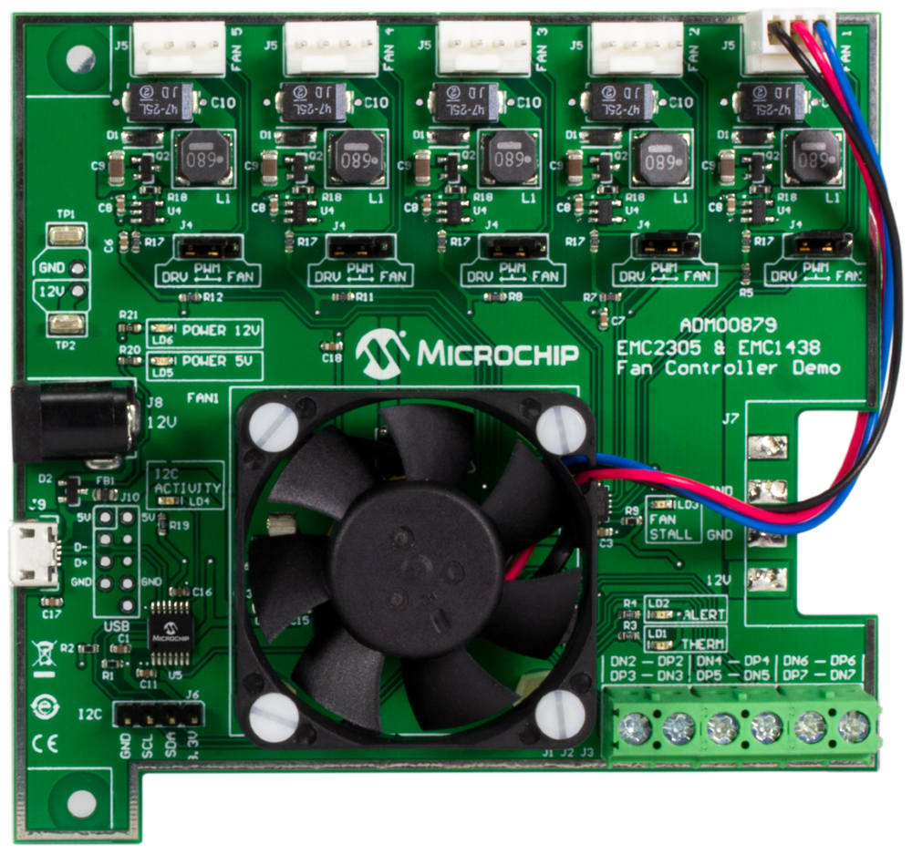 Microchip EMC2305 & EMC1438 Fan Ctrl and Temp Demo Fan Controller for EMC2305, EMC1438 for EMC2305 Fan Controller,