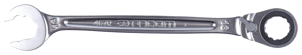 Facom 467BR Series Combination Ratchet Spanner, 13mm, Metric, Double Ended, 178 mm Overall