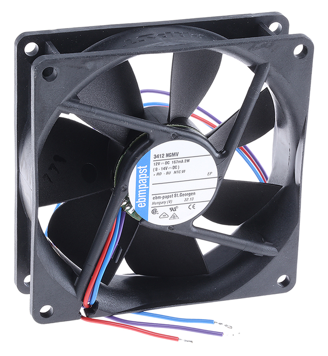 ebm-papst 3400 N Series Axial Fan, 12 V dc, DC Operation, 72m³/h, 2W, 166mA Max, 92 x 92 x 25mm