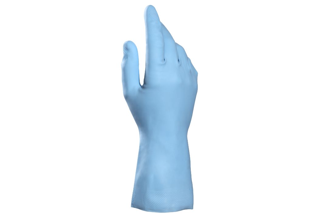 Mapa VITAL 117 Blue Cotton Flock Natural Latex Work Gloves, Size 7
