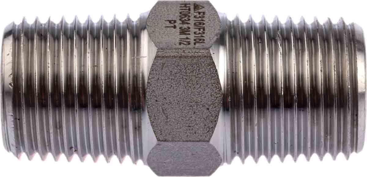 RS PRO Stainless Steel Pipe Fitting, Straight Hexagon Nipple Joint, Male R 1/2in x Male R 1/2in