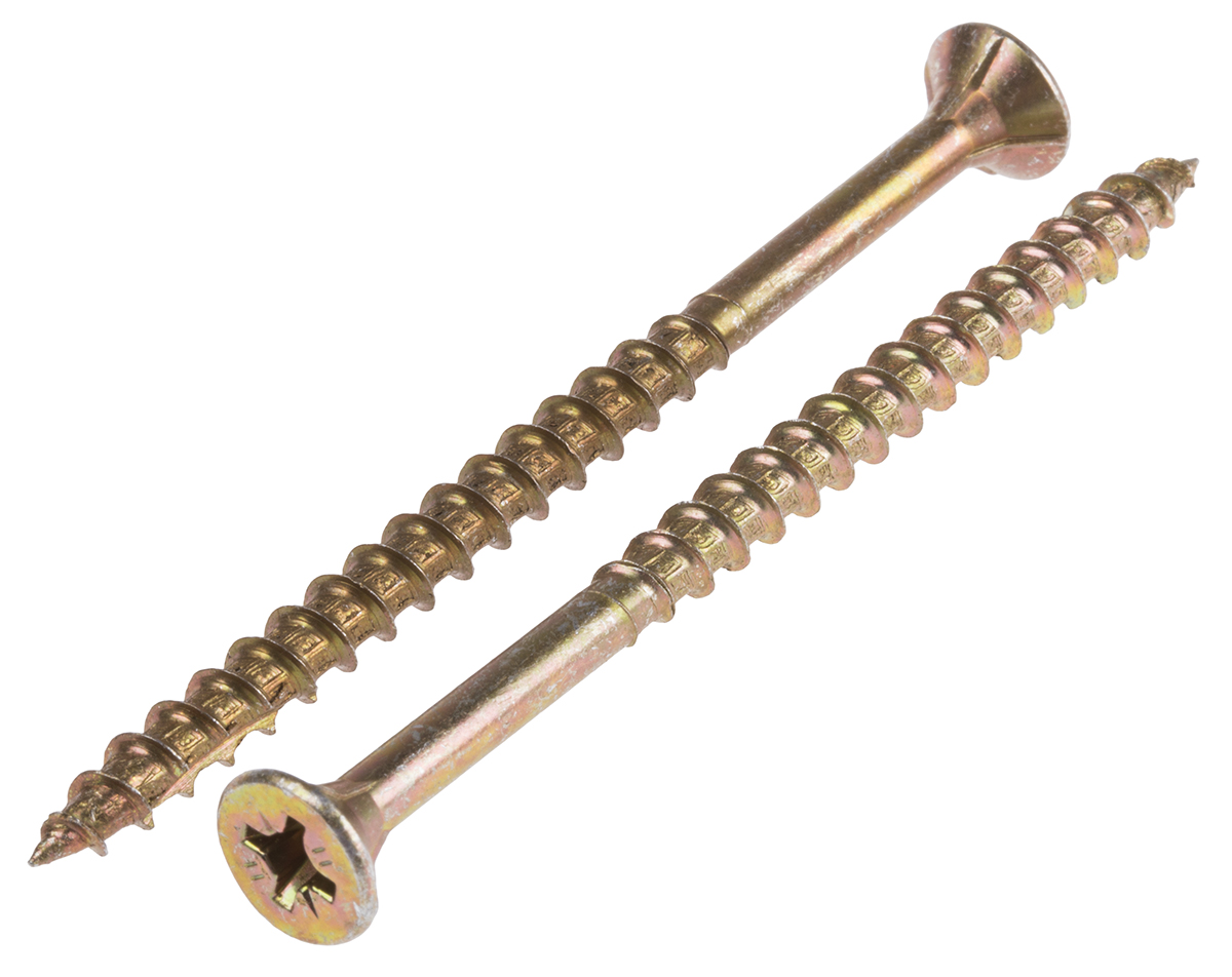 ULTI-MATE Pozisquare Countersunk Steel Wood Screw, Yellow Passivated, Zinc Plated, 5mm Thread, 80mm Length