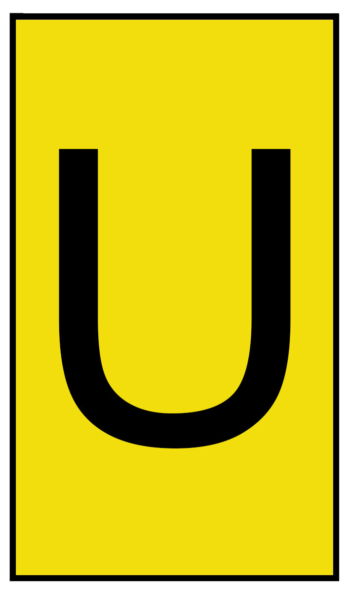 HellermannTyton Ovalgrip Slide On Cable Markers, Black on Yellow, Pre-printed "U", 1.7 → 3.6mm Cable, 901-10674