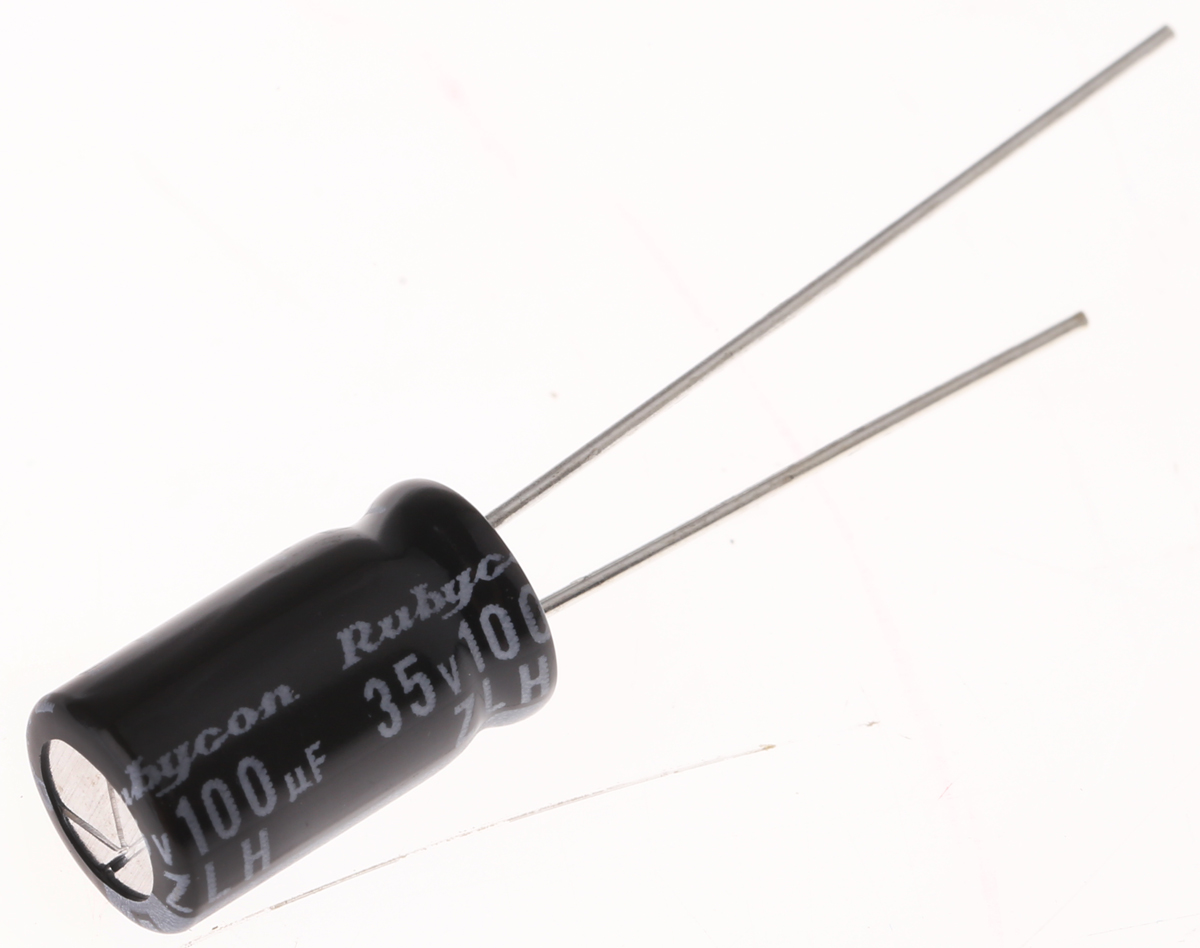 Rubycon 100μF Aluminium Electrolytic Capacitor 35V dc, Radial, Through Hole - 35ZLH100MEFC6.3X11
