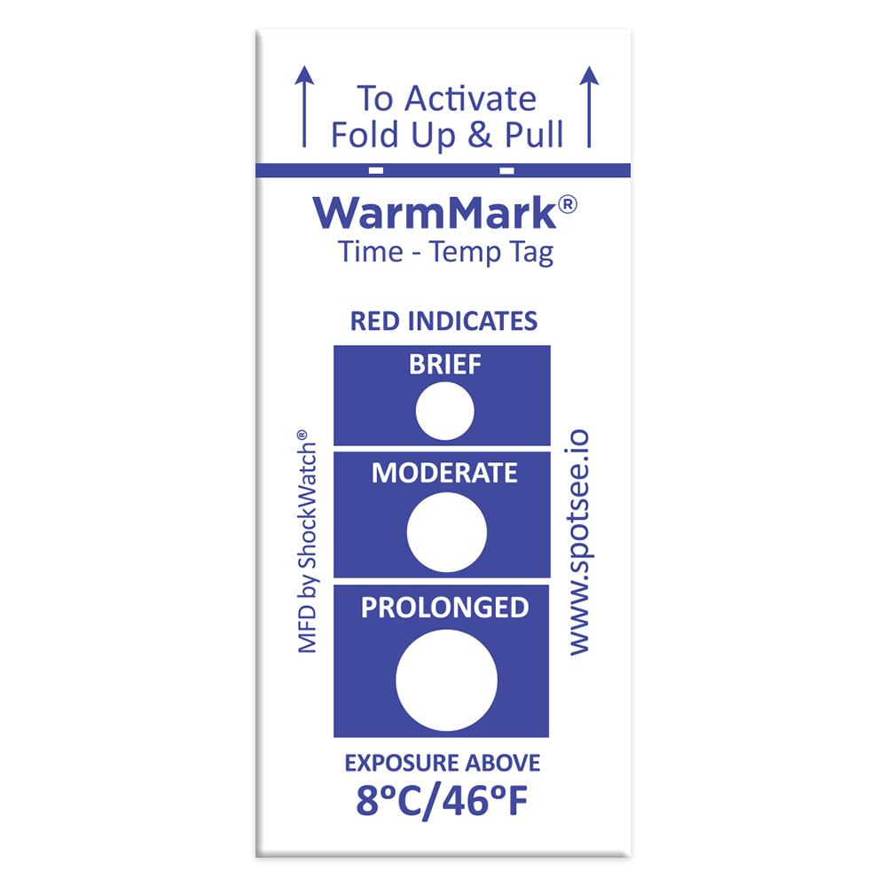 SpotSee Non-Reversible Temperature Sensitive Label, +8°C to +37°C, 1 Level Levels