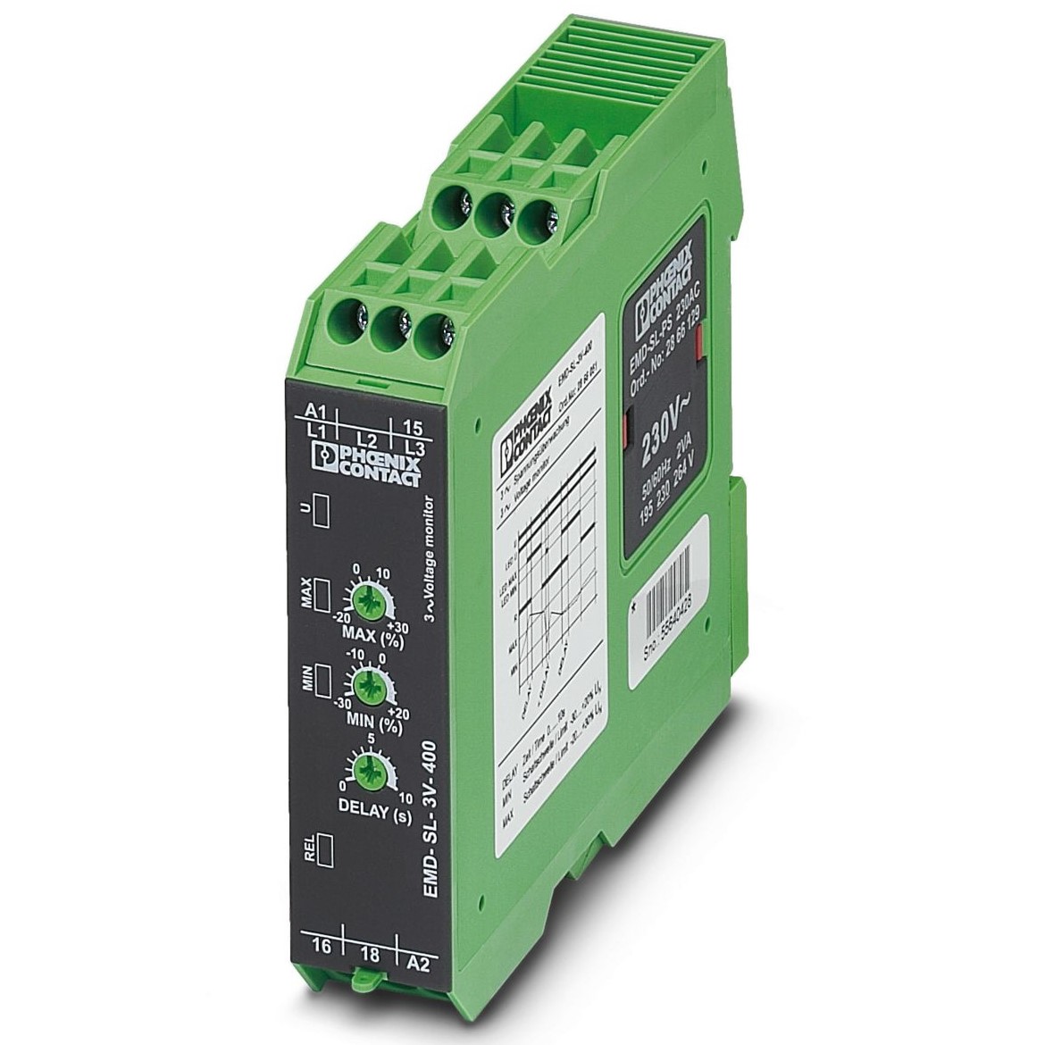 Phoenix Contact Voltage Monitoring Relay, 3 Phase, SPDT, 280 → 520V ac
