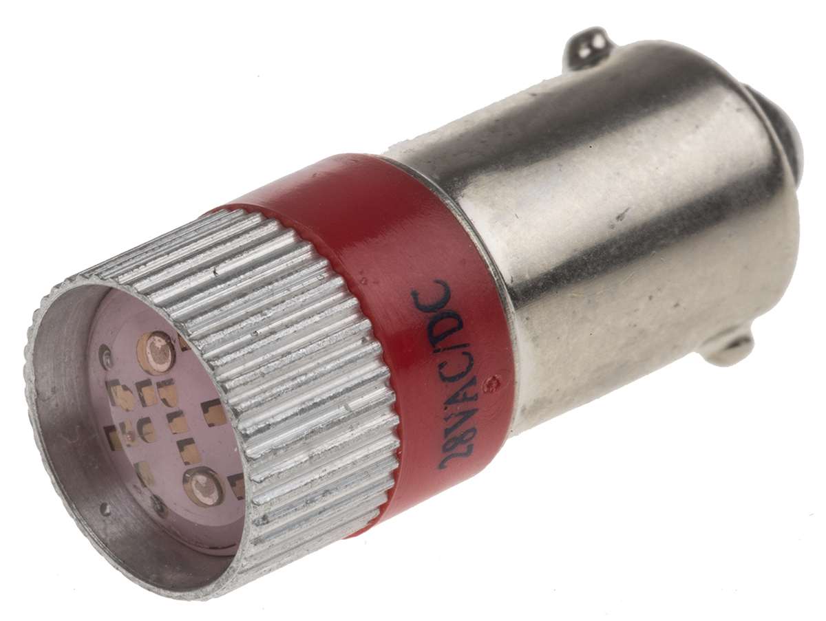 RS PRO Red LED Indicator Lamp, 28V dc, BA9s Base, 10mm Diameter, 110/105mcd