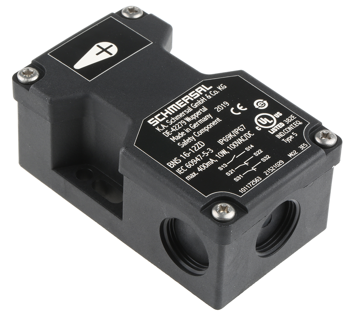 Schmersal BNS16 Series Magnetic Non-Contact Safety Switch, 100V ac/dc, Plastic Housing, NO/NC, M20