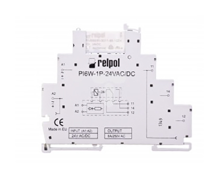 Relpol PIR6W Series Interface Relay, DIN Rail Mount, 24V ac/dc Coil, SPDT, 1-Pole, 6A Load