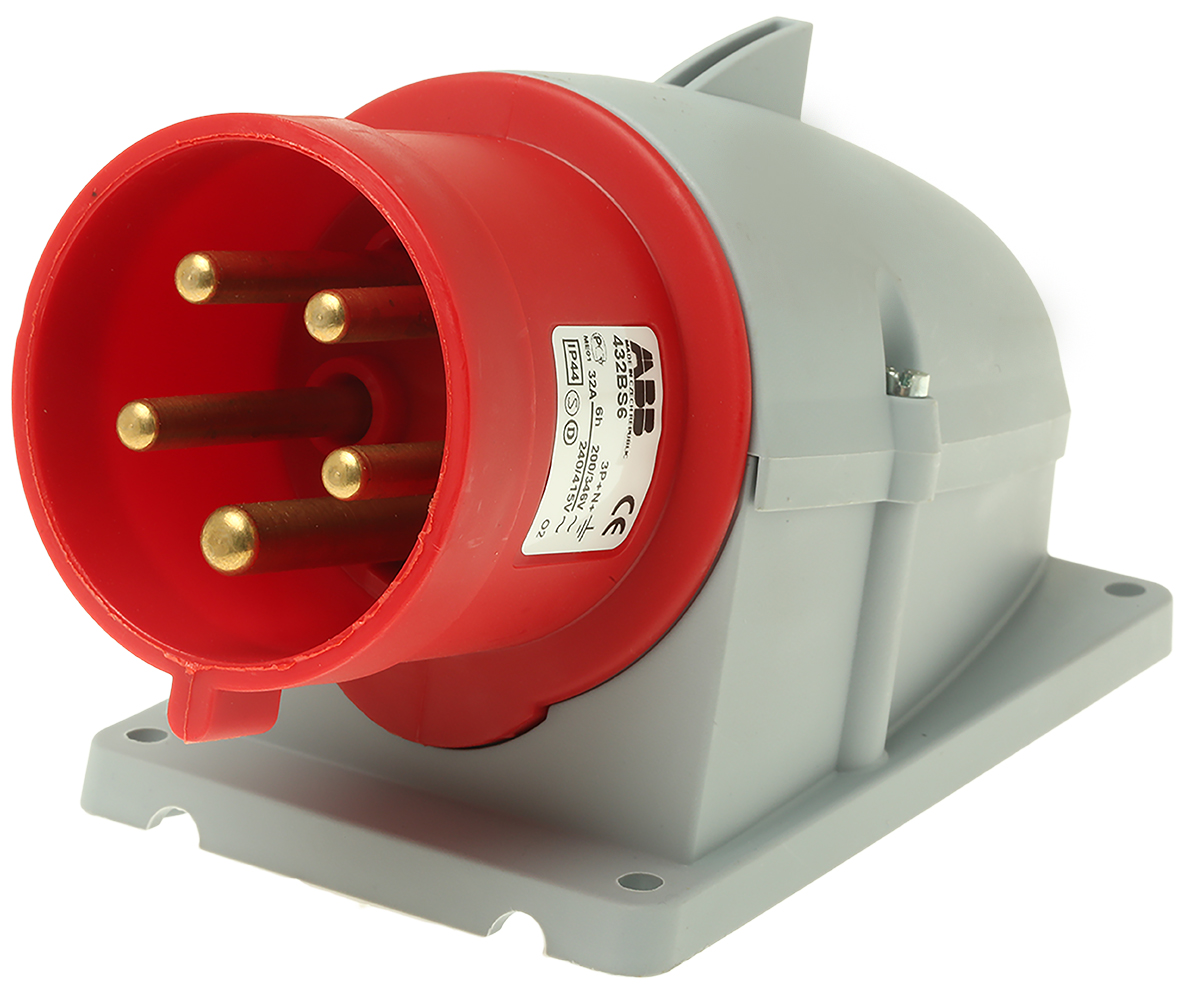 Amphenol Industrial, Easy & Safe IP44 Red Wall Mount 3P + N + E Right Angle Industrial Power Plug, Rated At 32A, 415 V