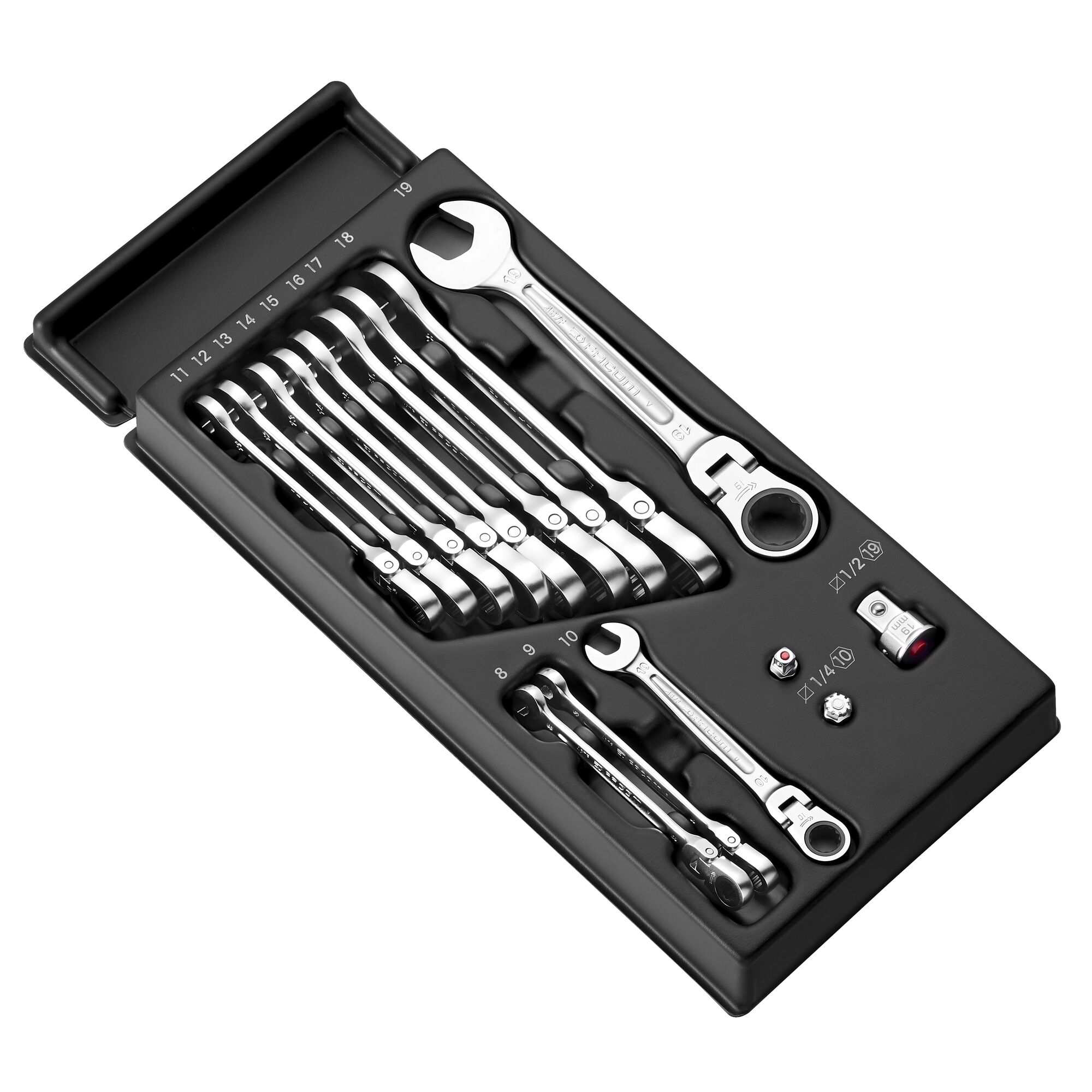 Facom MOD.467 Series 12-Piece Ratchet Spanner Set, 8 - 19 mm