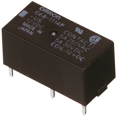 Omron PCB Mount Power Relay, 12V dc Coil, 5A Switching Current, SPST