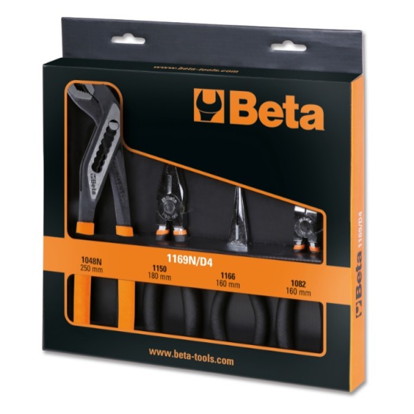 BETA 1169N/D4 4-Piece Plier Set, Straight Tip, 160 mm, 180 mm, 250 mm Overall