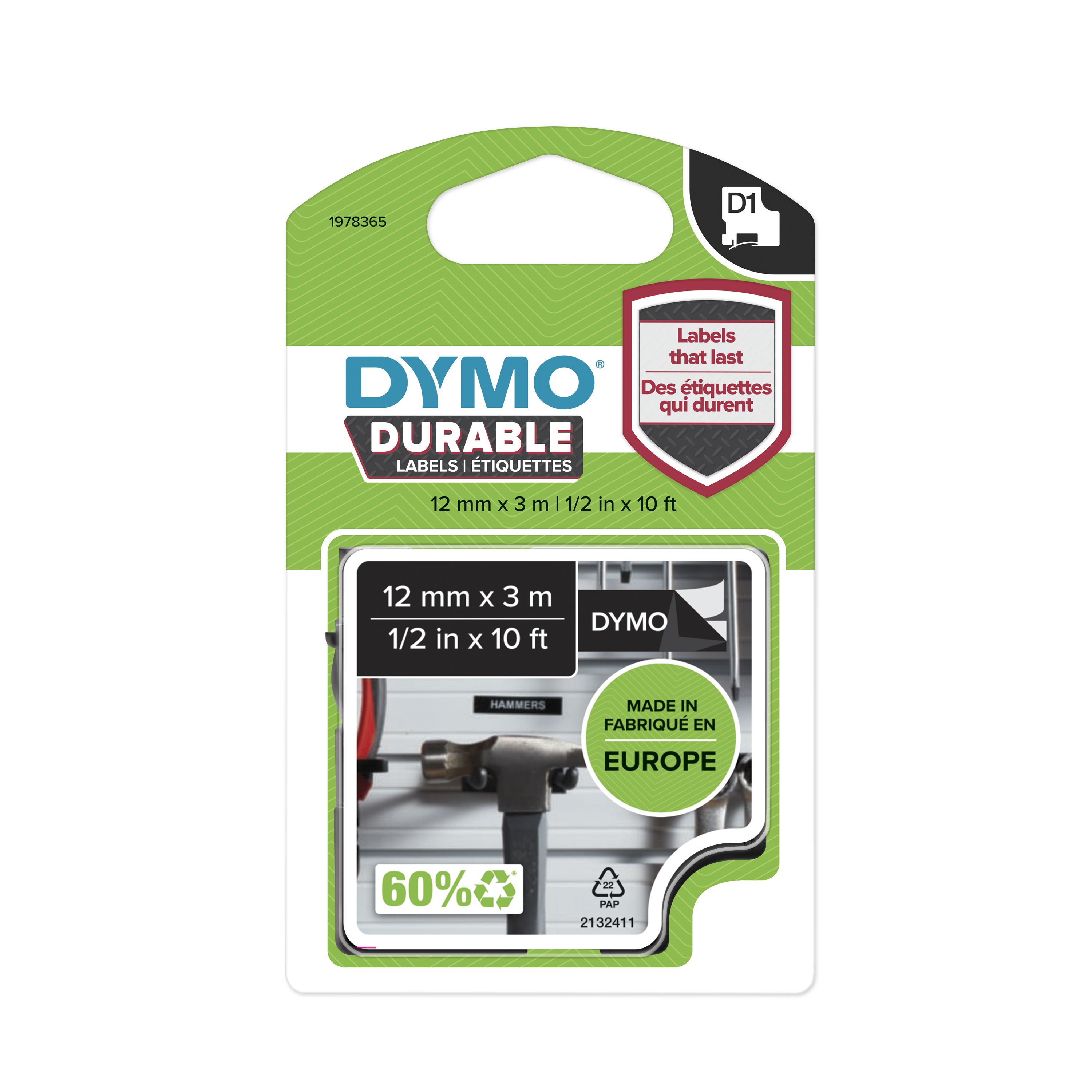 Dymo White on Black Label Printer Tape, 3 m Length