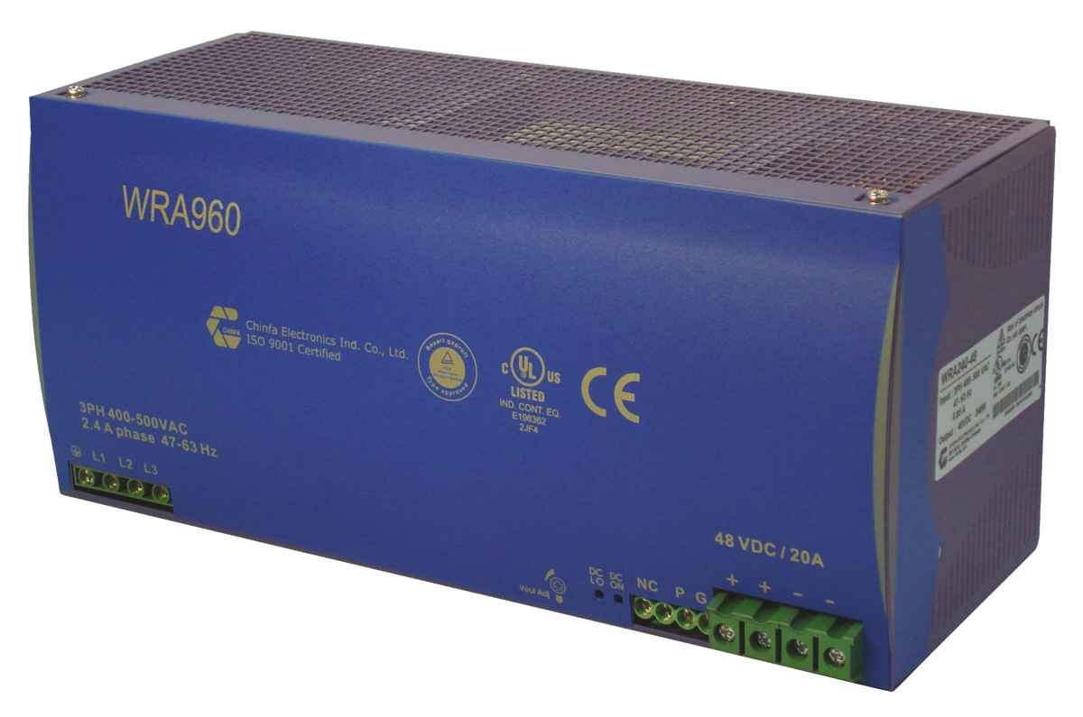 Chinfa WRA 960 Switched Mode DIN Rail Power Supply, 400V ac ac Input, 24V dc dc Output, 40A Output, 960W