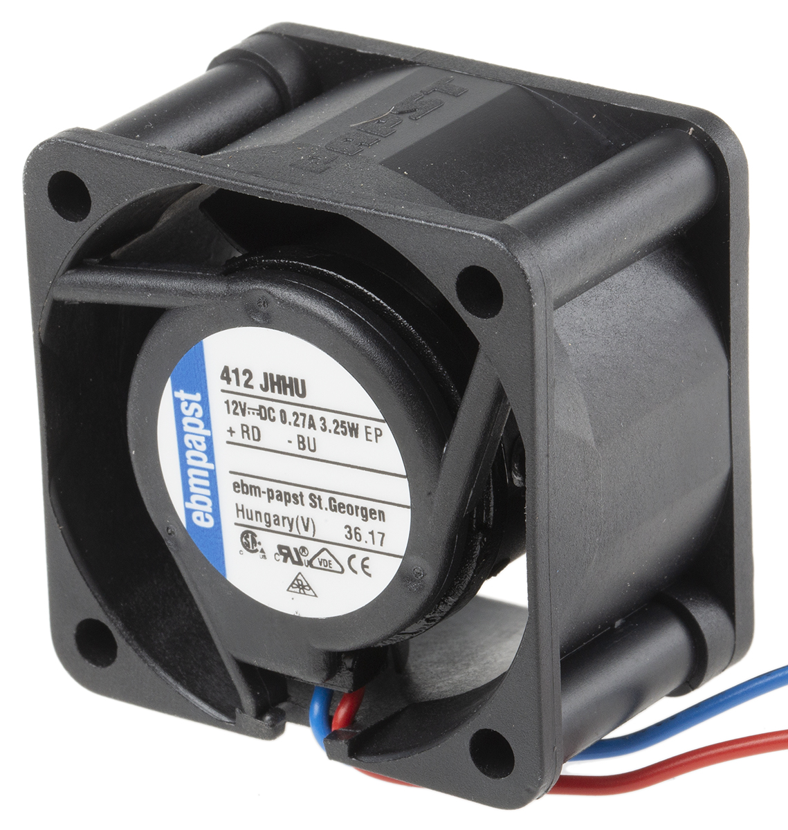 ebm-papst 400 Series Axial Fan, 12 V dc, DC Operation, 24m³/h, 3.3W, IP54, 40 x 40 x 25mm