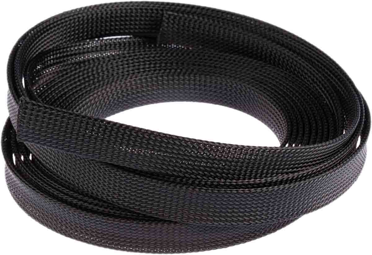 HellermannTyton Expandable Braided PET Black Cable Sleeve, 20mm Diameter, 5m Length, Helagaine HEGP Series