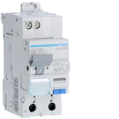 Hager RCBO, 16A Current Rating, 1P Poles, 30mA Trip Sensitivity, Type AC
