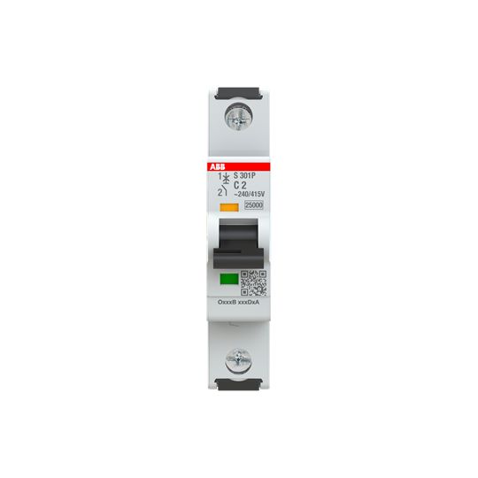 ABB S301 MCB, 1P, 2A Curve C, 415V AC, 125V DC, 100 kA Breaking Capacity