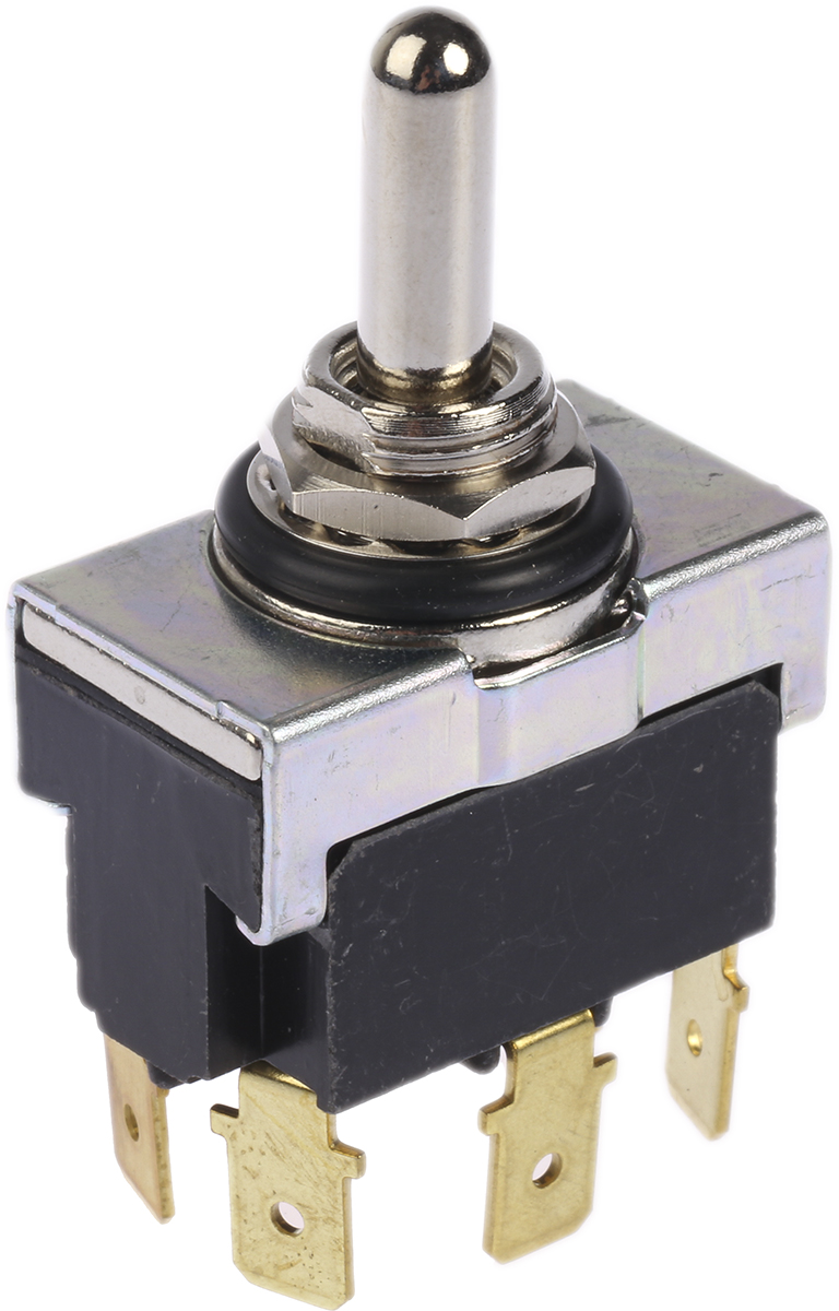 TE Connectivity Toggle Switch, Panel Mount, (On)-Off-(On), DPDT, Tab Terminal