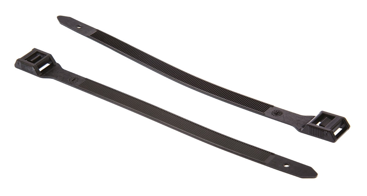 HellermannTyton Cable Tie, External Notched, 180mm x 9 mm, Black PA 6.6 Heatstabilised, Pk-100