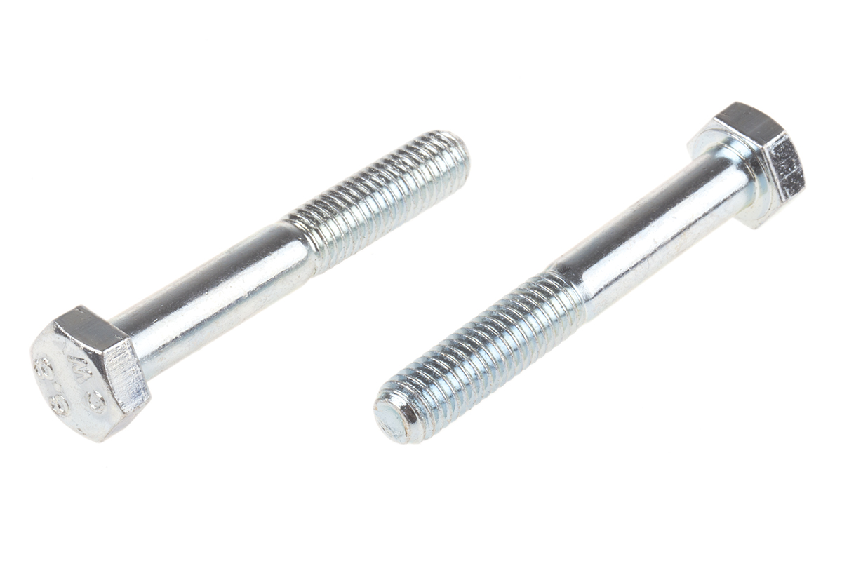 RS PRO Bright Zinc Plated Steel, Hex Bolt, M8 x 55mm