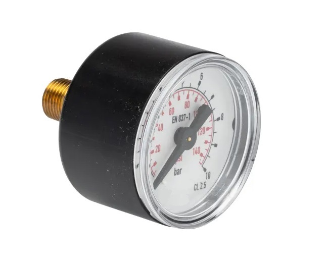 RS PRO R 1/8 Analogue Pressure Gauge 10bar Back Entry 40mm Outside Diameter, UKAS