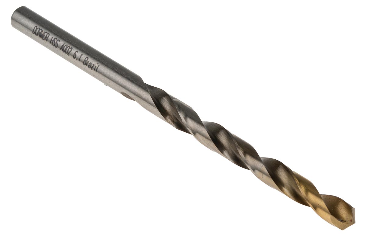 Dormer A002 Series HSS-TiN Twist Drill Bit for Steel, 6.1mm Diameter, 101 mm Overall