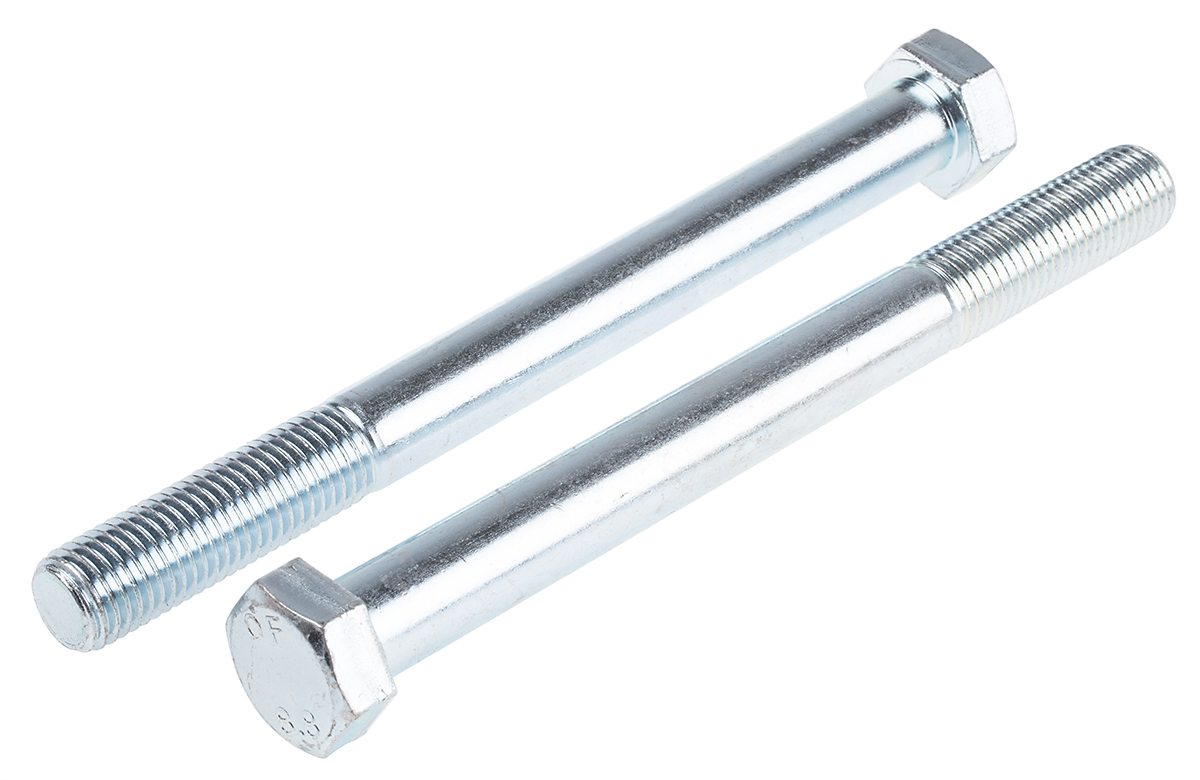 RS PRO Bright Zinc Plated Steel, Hex Bolt, M20 x 220mm