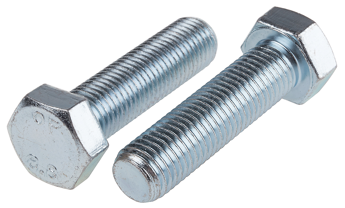RS PRO Bright Zinc Plated Steel, Hex Bolt, M16 x 60mm