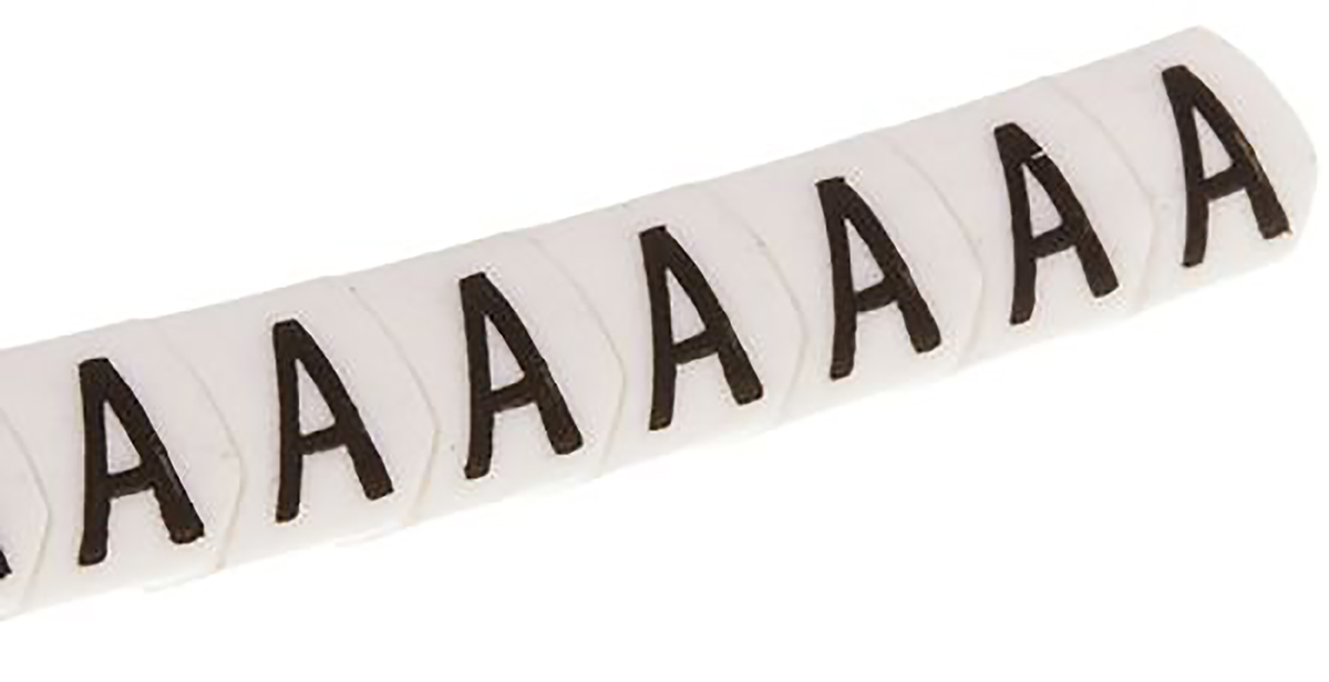 HellermannTyton HGDC Slide On Cable Markers, Black on White, Pre-printed "A", 2 → 5mm Cable, 901-10582