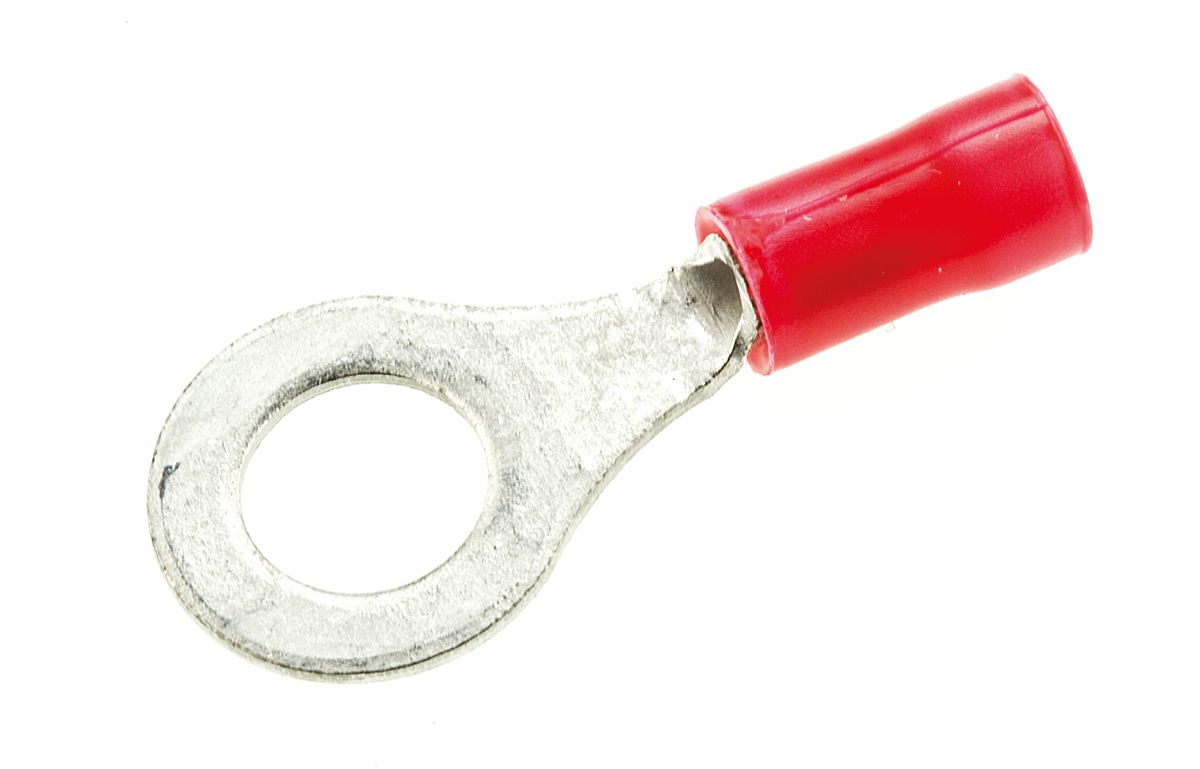TE Connectivity, PLASTI-GRIP Insulated Crimp Ring Terminal, M6 Stud Size, 0.26mm² to 1.65mm² Wire Size, Red