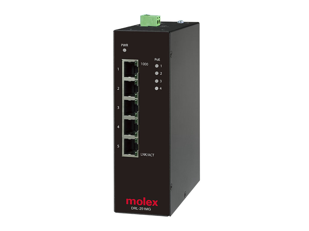 Molex IP20 Unmanaged PoE Ethernet Switch, Unmanaged 5 Port Industrial Ethernet Switch With PoE RJ-45