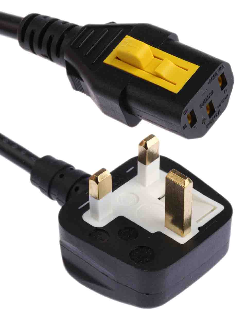 Schurter IEC C13 Socket to Type G UK Plug Power Cord, 2m
