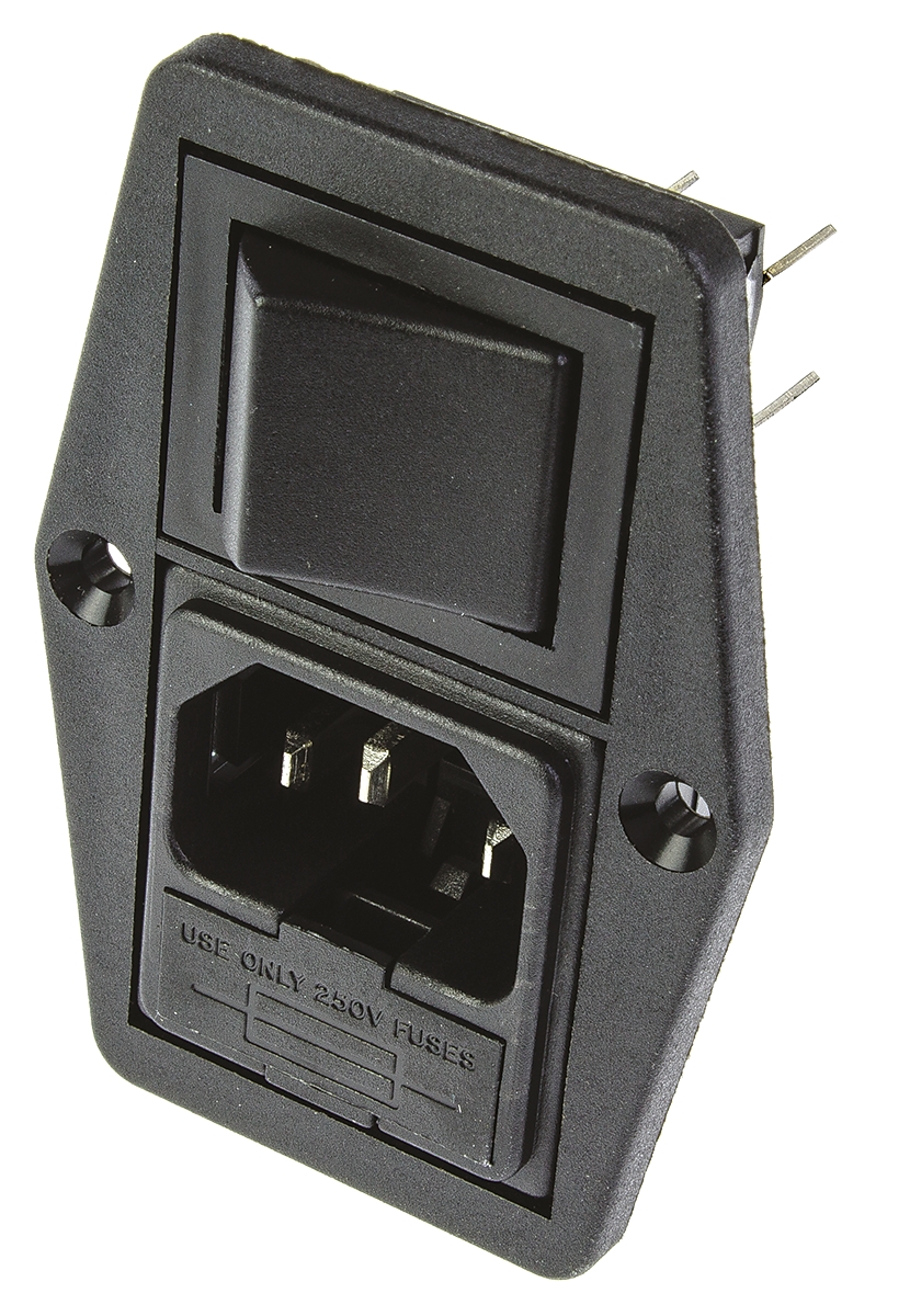 Bulgin C14 Panel Mount IEC Connector Male, 10A, 250 V, Fuse Size 5 x 20mm