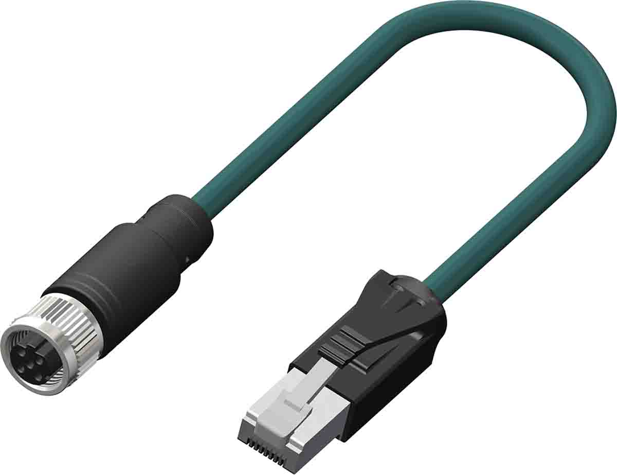 RS PRO, 10m Cat5e, Teal M12 to Female RJ45 Male Shielded, Terminated PUR Sheath