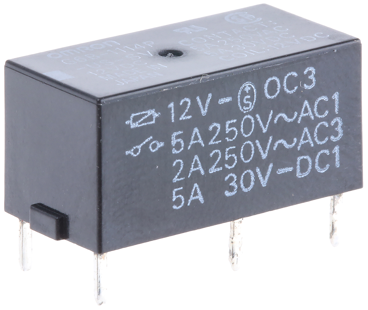 Omron PCB Mount Power Relay, 12V dc Coil, 5A Switching Current, SPST
