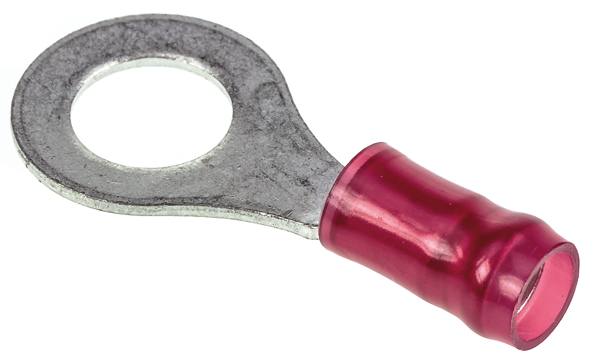 TE Connectivity, PIDG Insulated Ring Terminal, M6 Stud Size, 0.26mm² to 1.65mm² Wire Size, Red